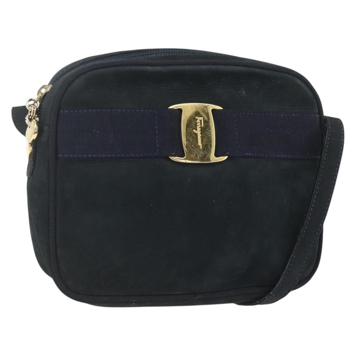 Salvatore Ferragamo Vala Shoulder Bag Suede Navy Suede Shoulder Bag Bag (Pre-Loved)