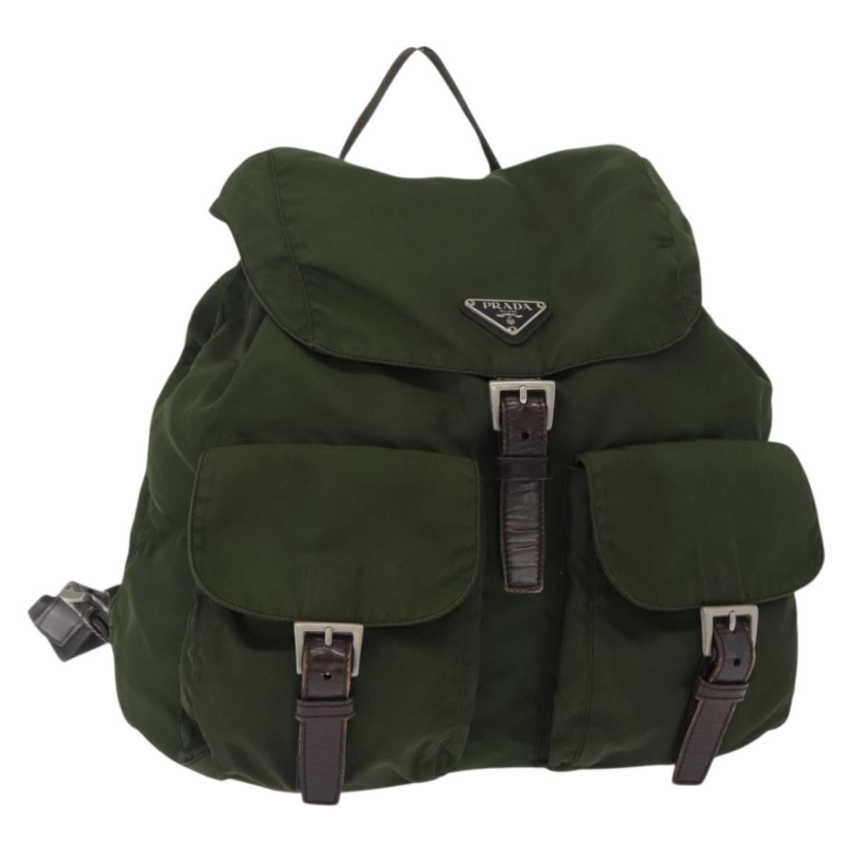 Prada Double Front Pocket Backpack Tessuto Khaki Nylon Backpack Bag (Authentic Pre-Loved)