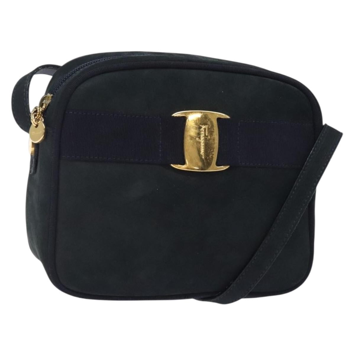 Salvatore Ferragamo Vala Shoulder Bag Suede Navy Suede Shoulder Bag Bag (Authentic Pre-Loved)