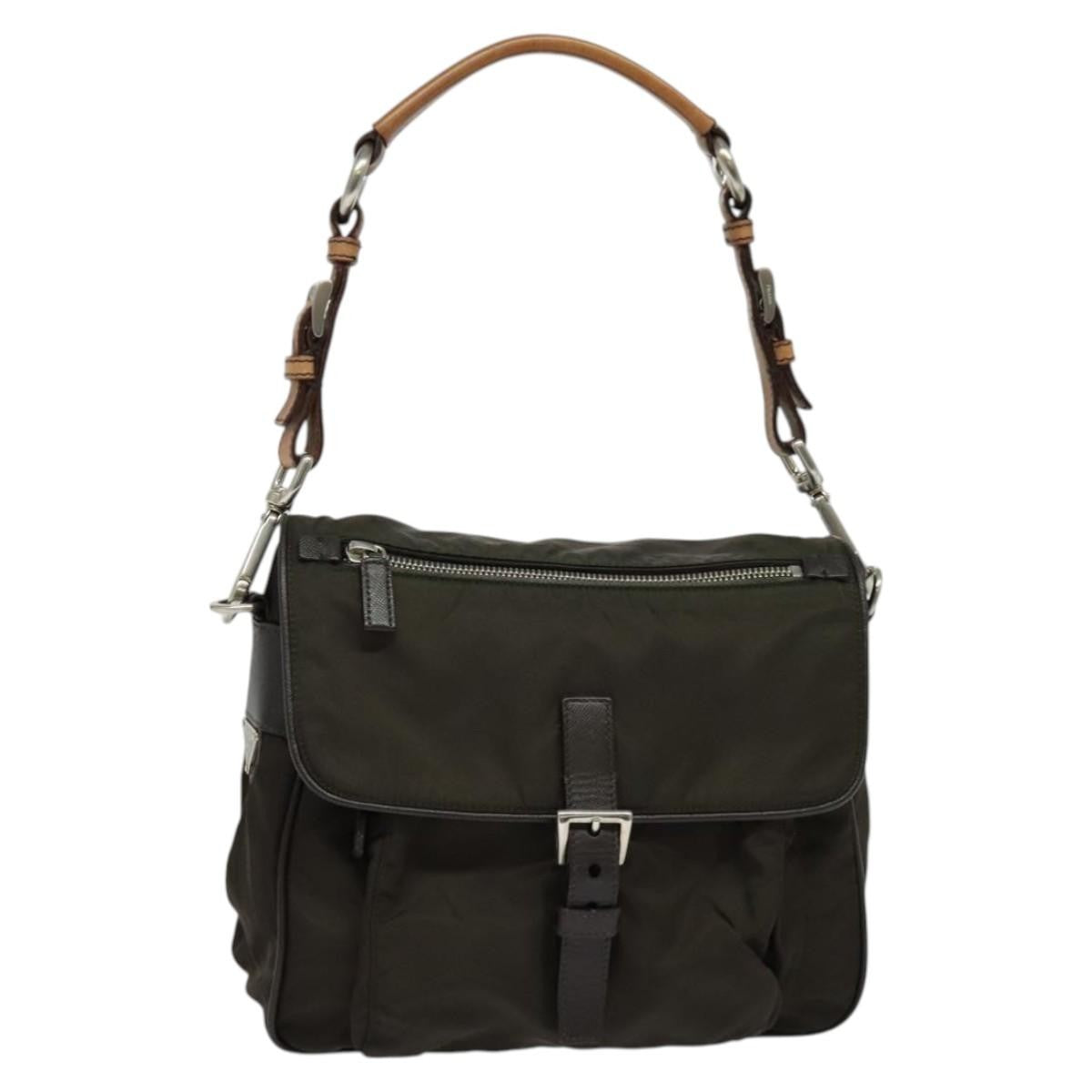 Prada Vintage Flap Shoulder Bag Nylon Khaki Nylon Shoulder Bag Bag (Authentic Pre-Loved)