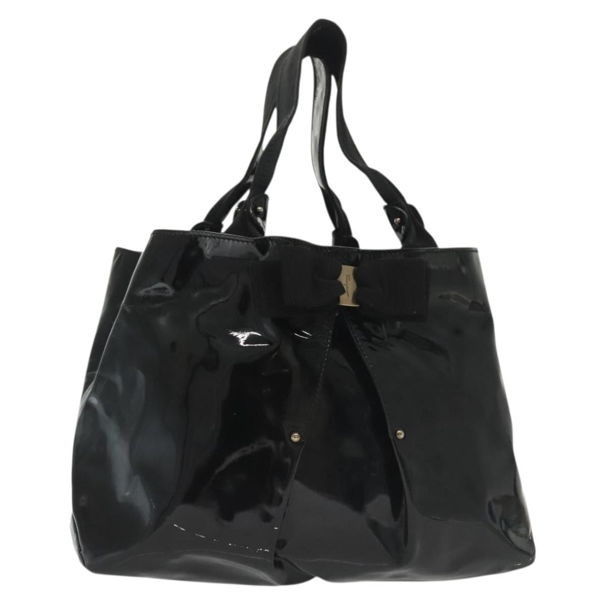 Salvatore Ferragamo Vala Tote Patent Leather Black Patent_Leather Tote Bag Bag (Authentic Pre-Loved)