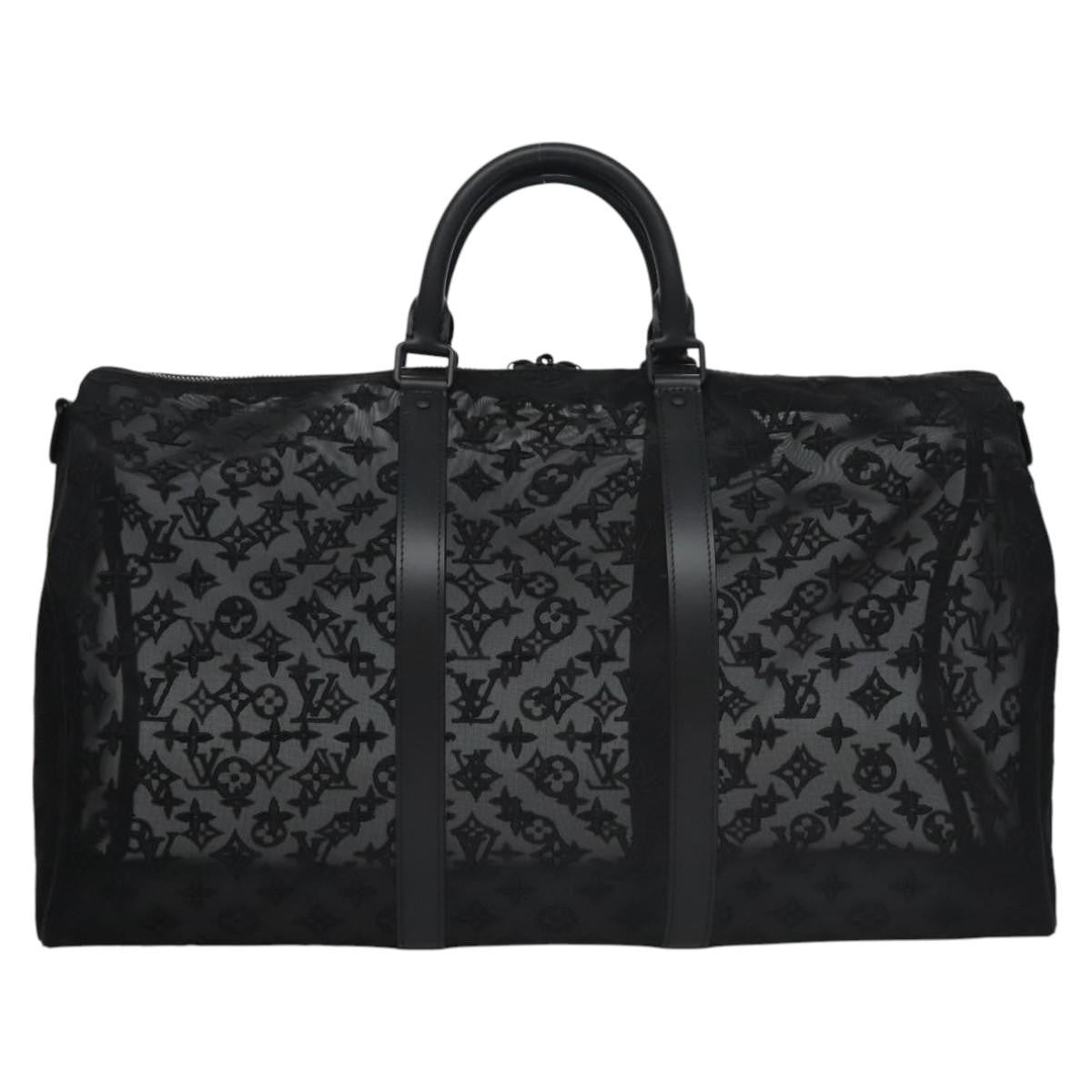 Louis Vuitton Keepall Bandouliere Bag Monogram See Through Mesh Black Nylon Travel Bag Bag (Pre-Loved)