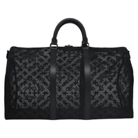 Louis Vuitton Keepall Bandouliere Bag Monogram See Through Mesh Black Nylon Travel Bag Bag (Pre-Loved)