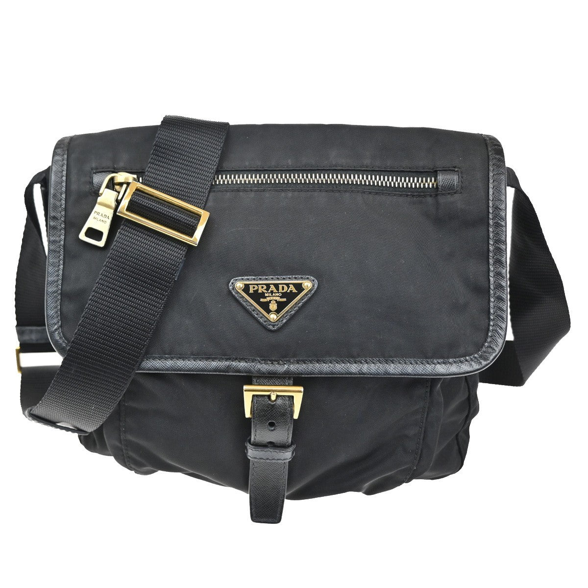 Prada Buckle Messenger Bag Tessuto Black Nylon Shoulder Bag Bag (Pre-Loved)