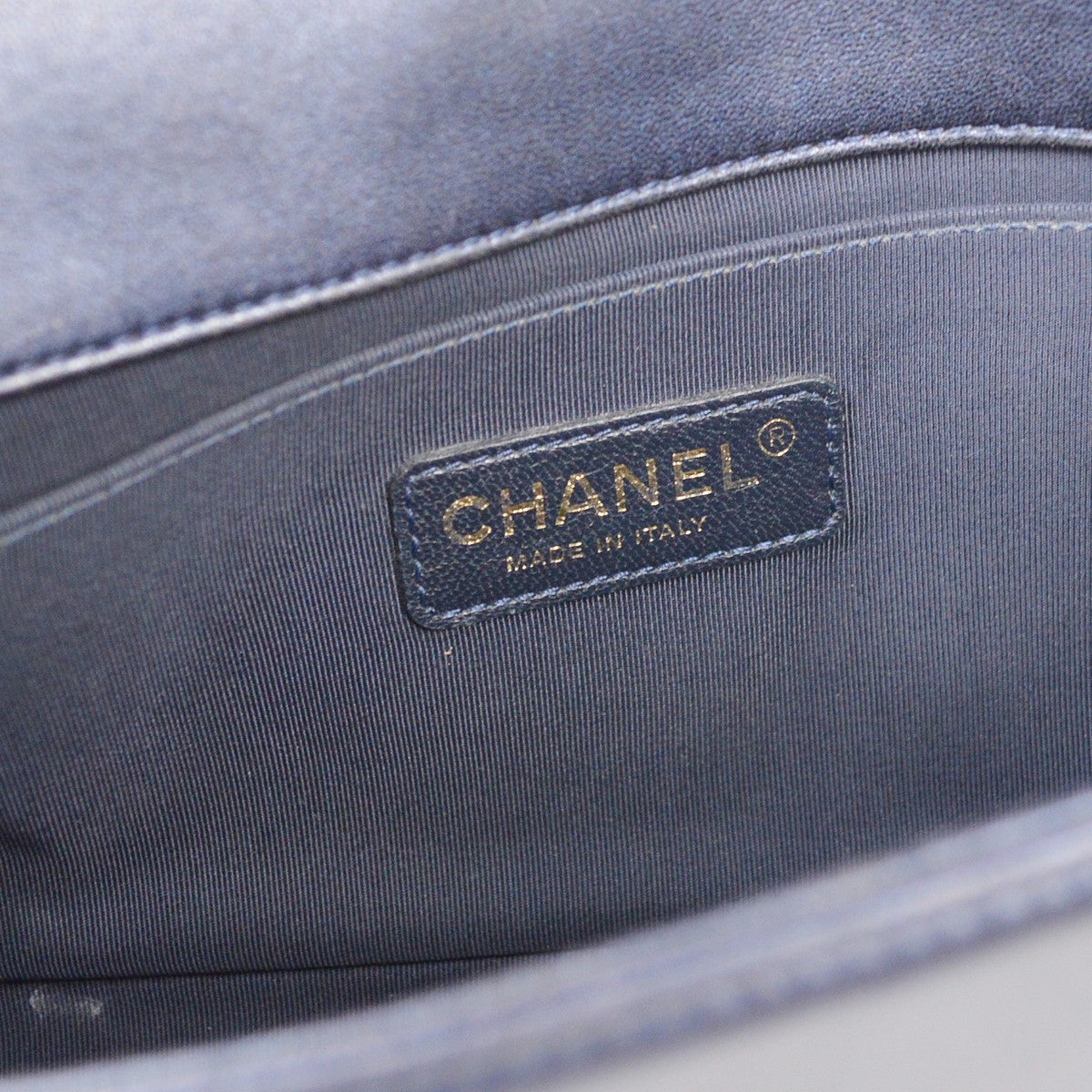 Chanel Boy Flap Bag Cube Embossed Lambskin Navy Leather Shoulder Bag Bag (Authentic Pre-Loved)