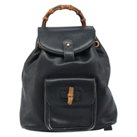Gucci Vintage Bamboo Backpack Leather Black Leather Backpack Bag (Authentic Pre-Loved)