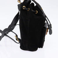Gucci Vintage Bamboo Backpack Suede Black Suede Backpack Bag (Authentic Pre-Loved)