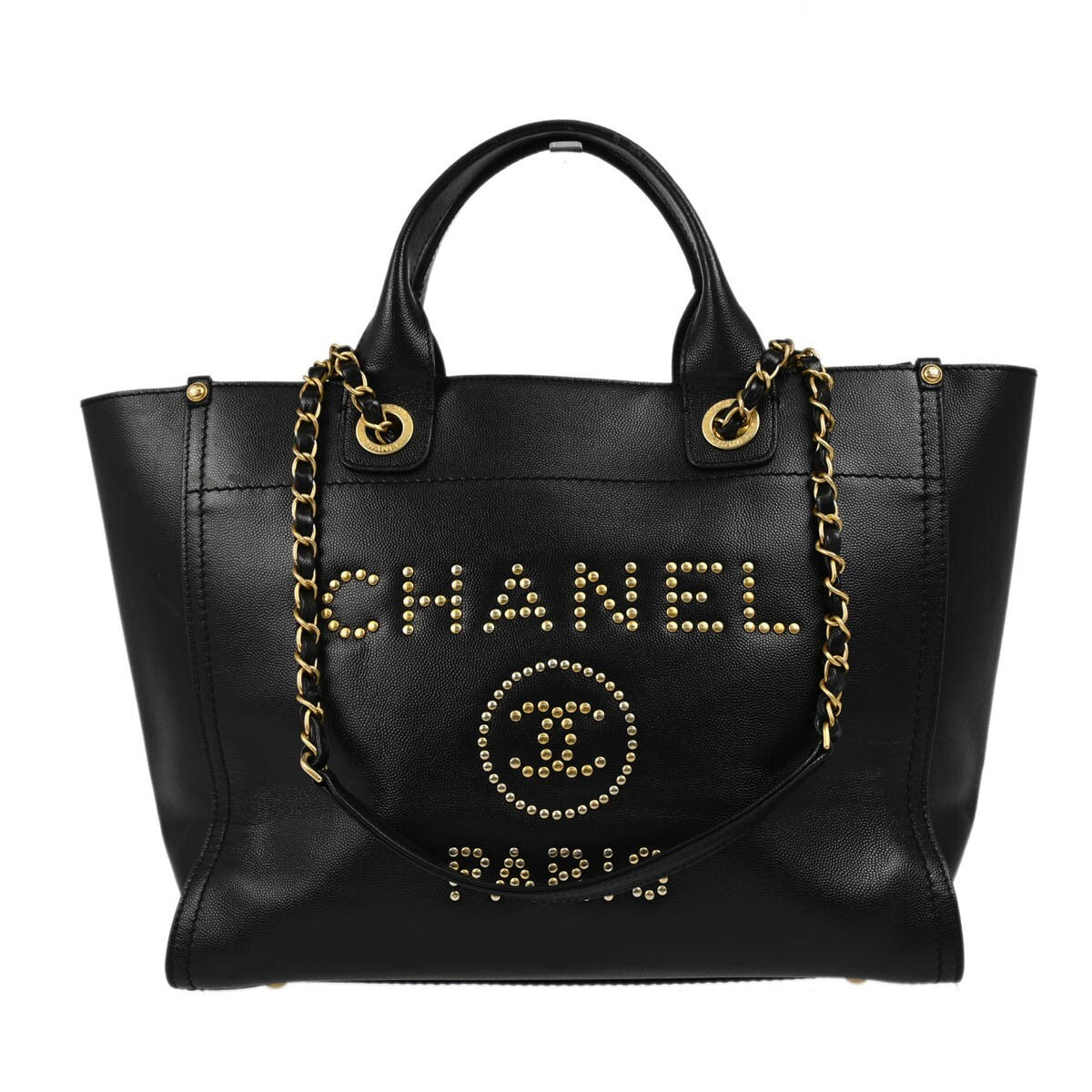Chanel Deauville Tote Studded Caviar Black Leather Tote Bag Bag (Authentic Pre-Loved)