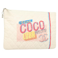 Chanel Coco Cuba Pouch Printed Quilted Canvas White Canvas Bag (Pre-Loved)