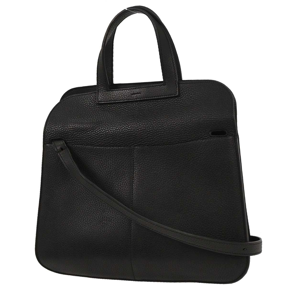 Hermes Halzan Bag Clemence Black Leather Tote Bag Bag (Authentic Pre-Loved)