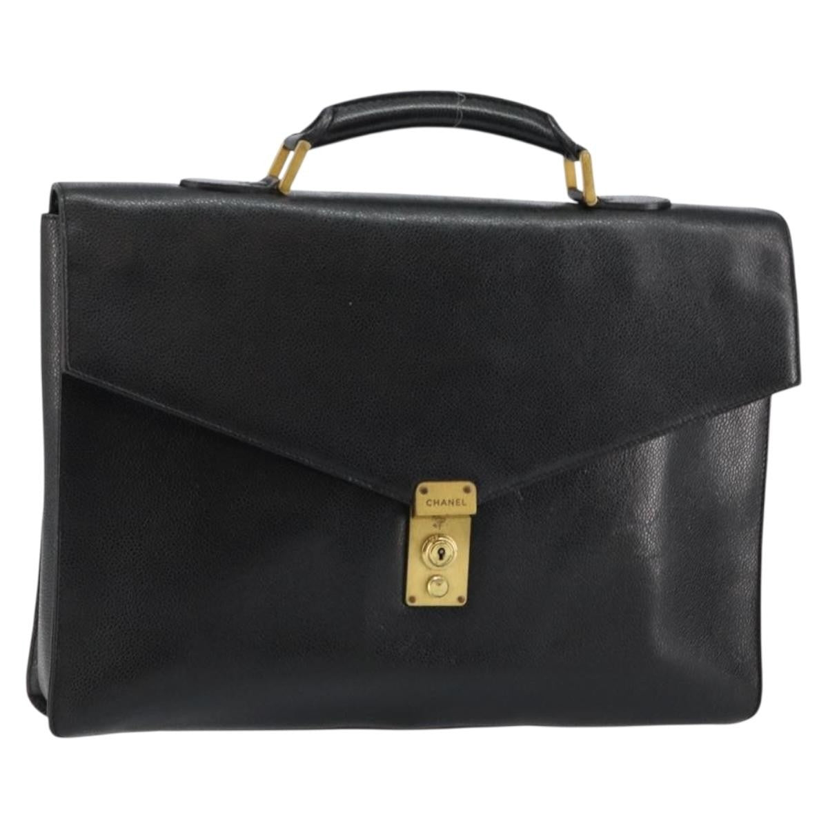 Chanel Chanel Vintage Lock Briefcase Caviar Black Leather Briefcase Bag (Authentic Pre-Loved)