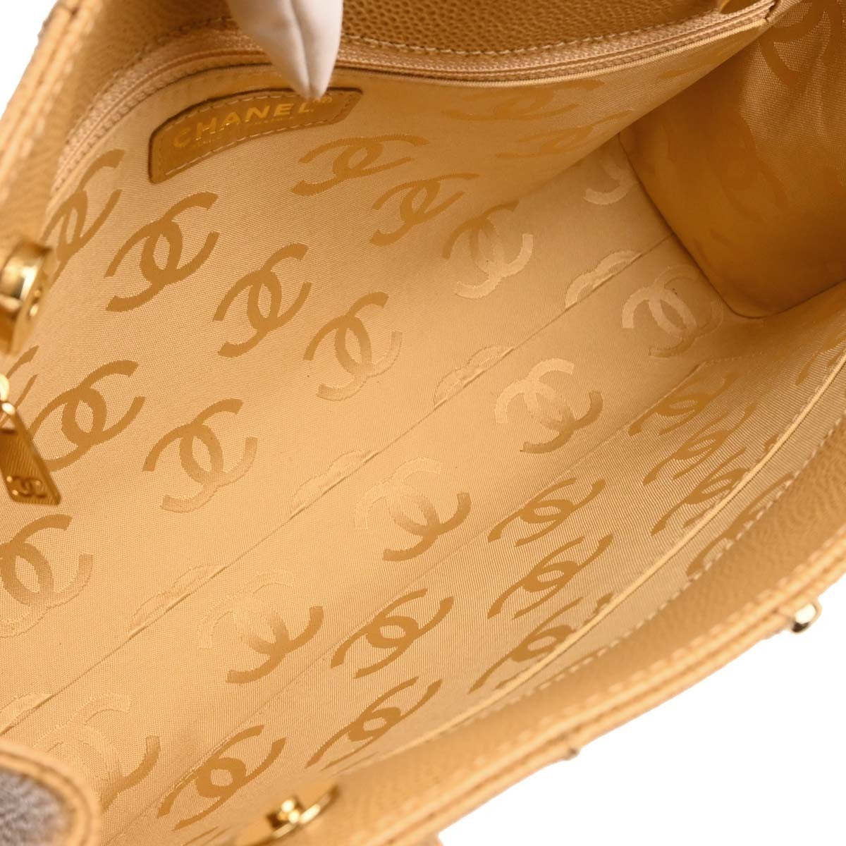 Chanel Vintage Chocolate Bar Open Tote Quilted Caviar Beige Leather Tote Bag Bag (Authentic Pre-Loved)