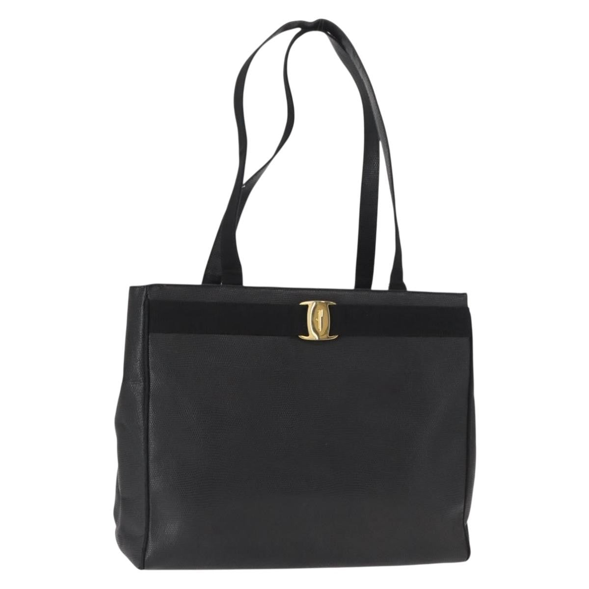 Salvatore Ferragamo Vala Tote Leather Black Leather Tote Bag Bag (Authentic Pre-Loved)