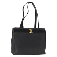 Salvatore Ferragamo Vala Tote Leather Black Leather Tote Bag Bag (Authentic Pre-Loved)