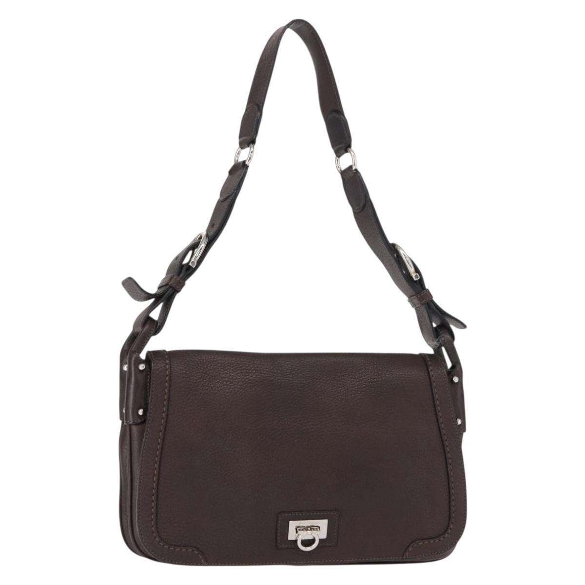 Salvatore Ferragamo Gancini Shoulder Bag Leather Brown Leather Shoulder Bag Bag (Authentic Pre-Loved)