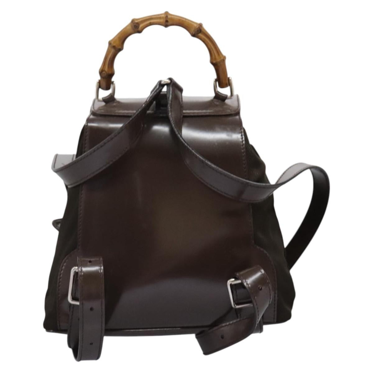 Gucci Vintage Bamboo Backpack Nylon And Patent Leather Brown Nylon Backpack Bag (Authentic Pre-Loved)