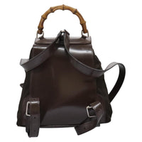 Gucci Vintage Bamboo Backpack Nylon And Patent Leather Brown Nylon Backpack Bag (Authentic Pre-Loved)