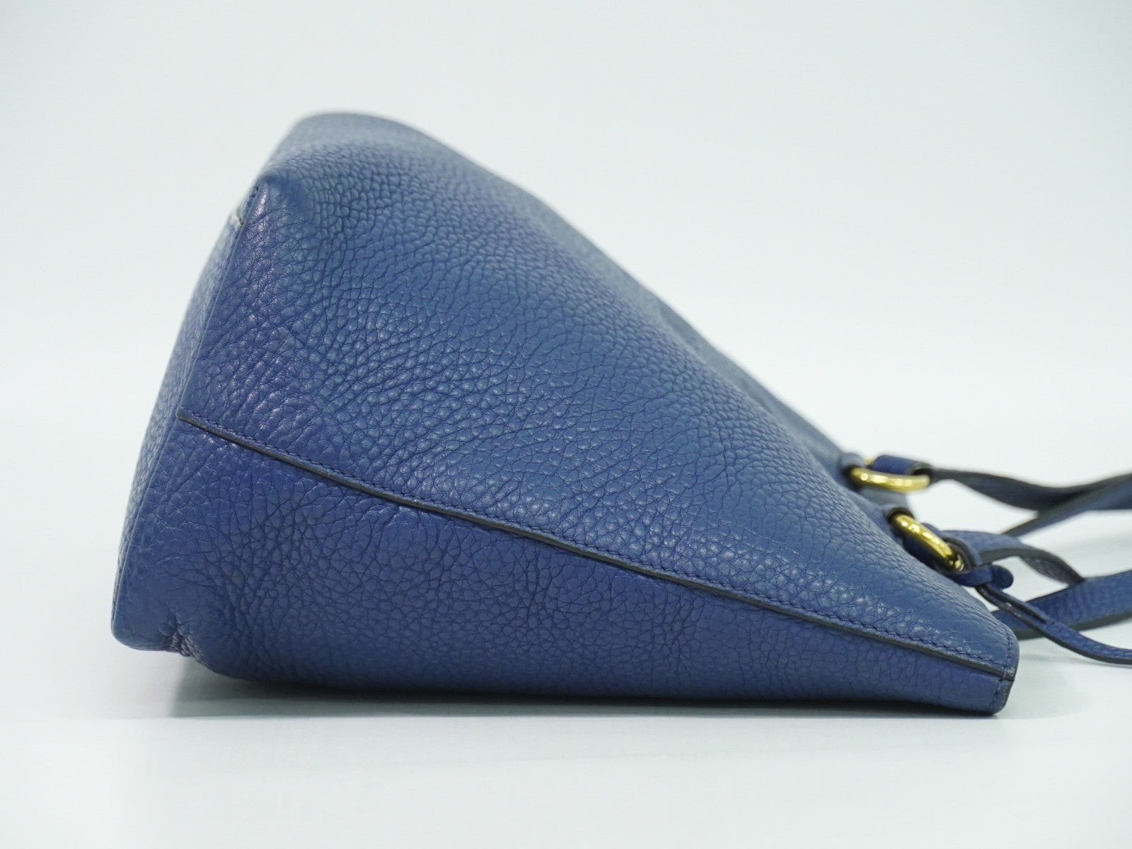 Prada Embossed Logo Open Tote Leather Blue Leather Tote Bag Bag (Authentic Pre-Loved)