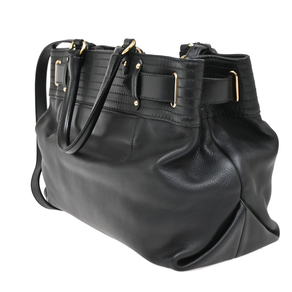 Salvatore Ferragamo Gancini Tote Leather Black Leather Tote Bag Bag (Authentic Pre-Loved)