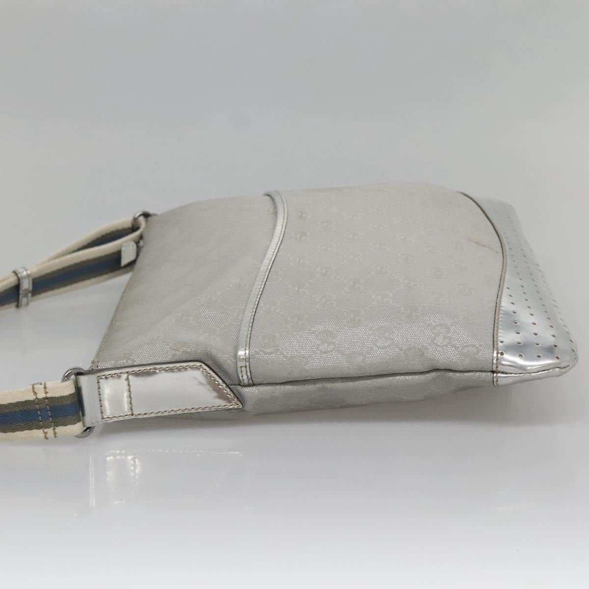 Gucci Zip Messenger Bag Gg Canvas With Perforated Leather Silver Canvas Shoulder Bag Bag (Pre-Loved)