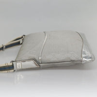Gucci Zip Messenger Bag Gg Canvas With Perforated Leather Silver Canvas Shoulder Bag Bag (Pre-Loved)