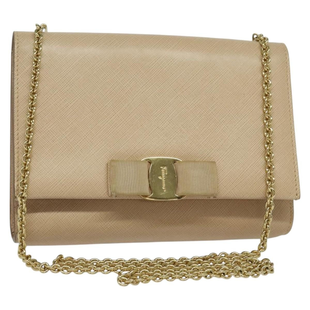Salvatore Ferragamo Ginny Crossbody Bag Leather Beige Leather Shoulder Bag Bag (Pre-Loved)