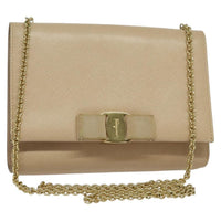 Salvatore Ferragamo Ginny Crossbody Bag Leather Beige Leather Shoulder Bag Bag (Pre-Loved)