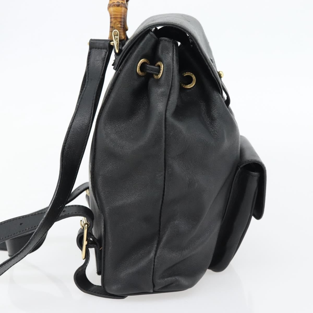 Gucci Vintage Bamboo Backpack Leather Black Leather Backpack Bag (Authentic Pre-Loved)