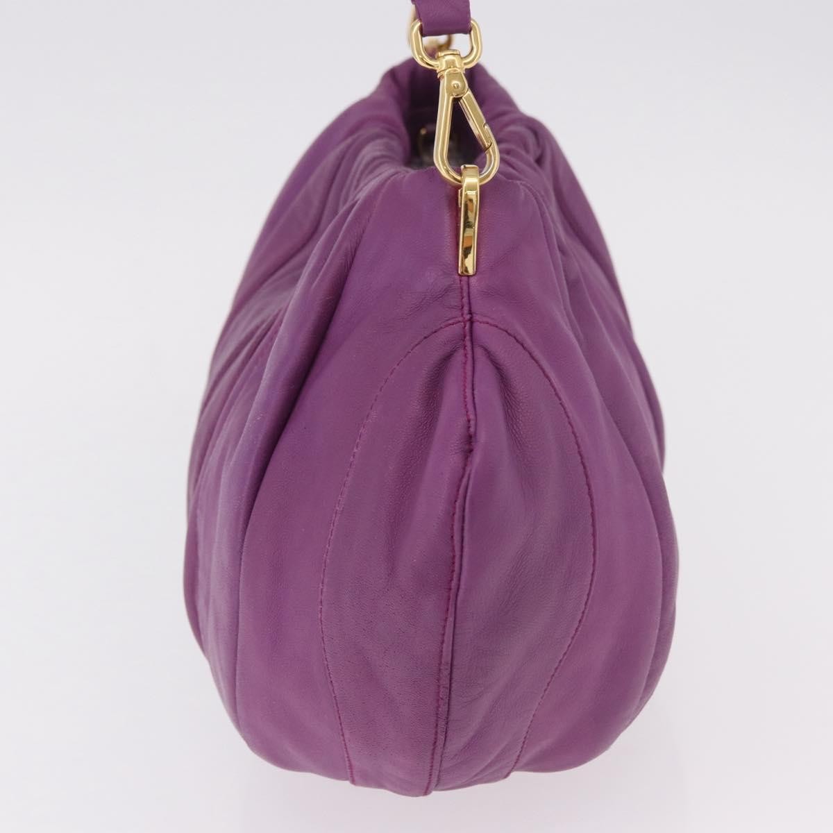 Prada Pleats Shoulder Bag Cervo Leather Purple Leather Handbag (Pre-Loved)