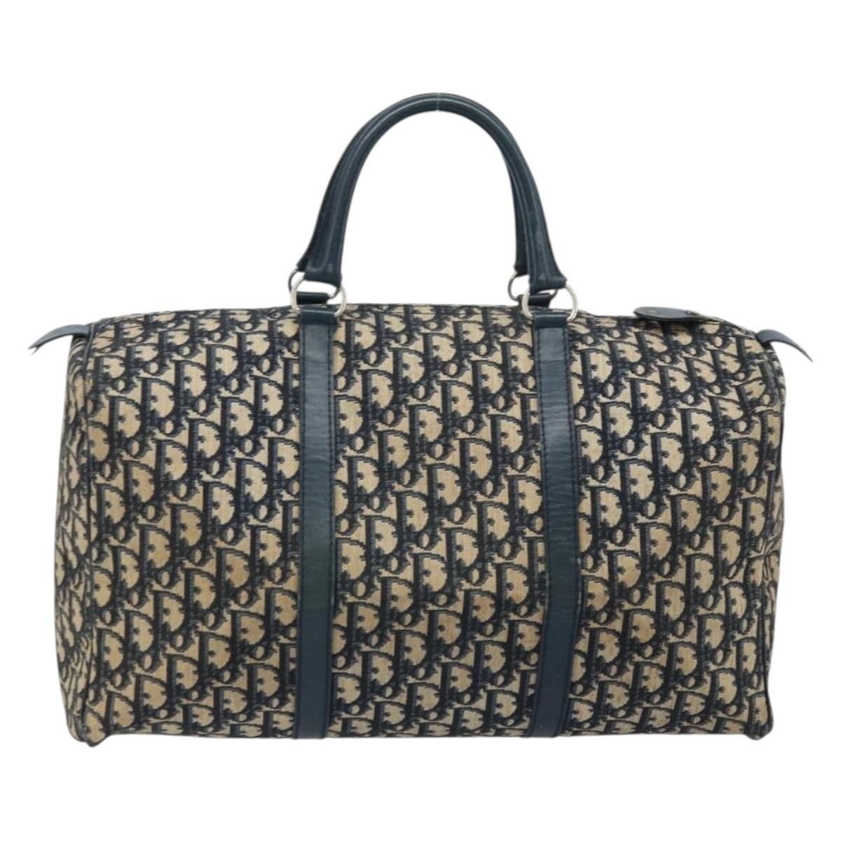 Christian Dior Vintage Trotter Boston Bag Diorissimo Canvas Navy Canvas Handbag (Pre-Loved)