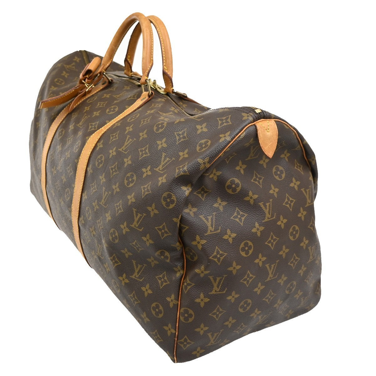 Louis Vuitton Keepall Bag Monogram Canvas Brown Leather Travel Bag Bag (Authentic Pre-Loved)