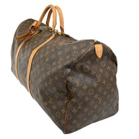 Louis Vuitton Keepall Bag Monogram Canvas Brown Leather Travel Bag Bag (Authentic Pre-Loved)