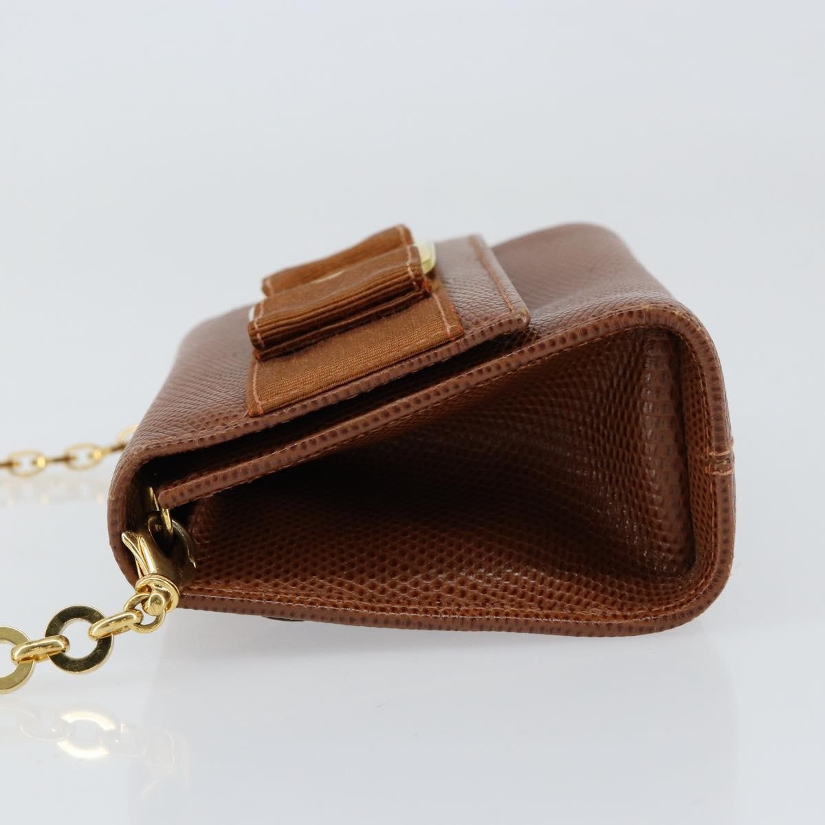 Salvatore Ferragamo Vala Shoulder Bag Embossed Leather Brown Leather Shoulder Bag Bag (Pre-Loved)