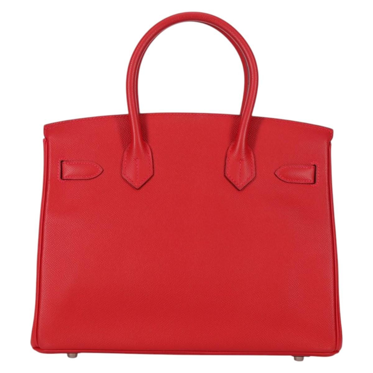 Hermes Birkin Handbag Red Epsom With Palladium Hardware Red Leather Handbag (Authentic Pre-Loved)