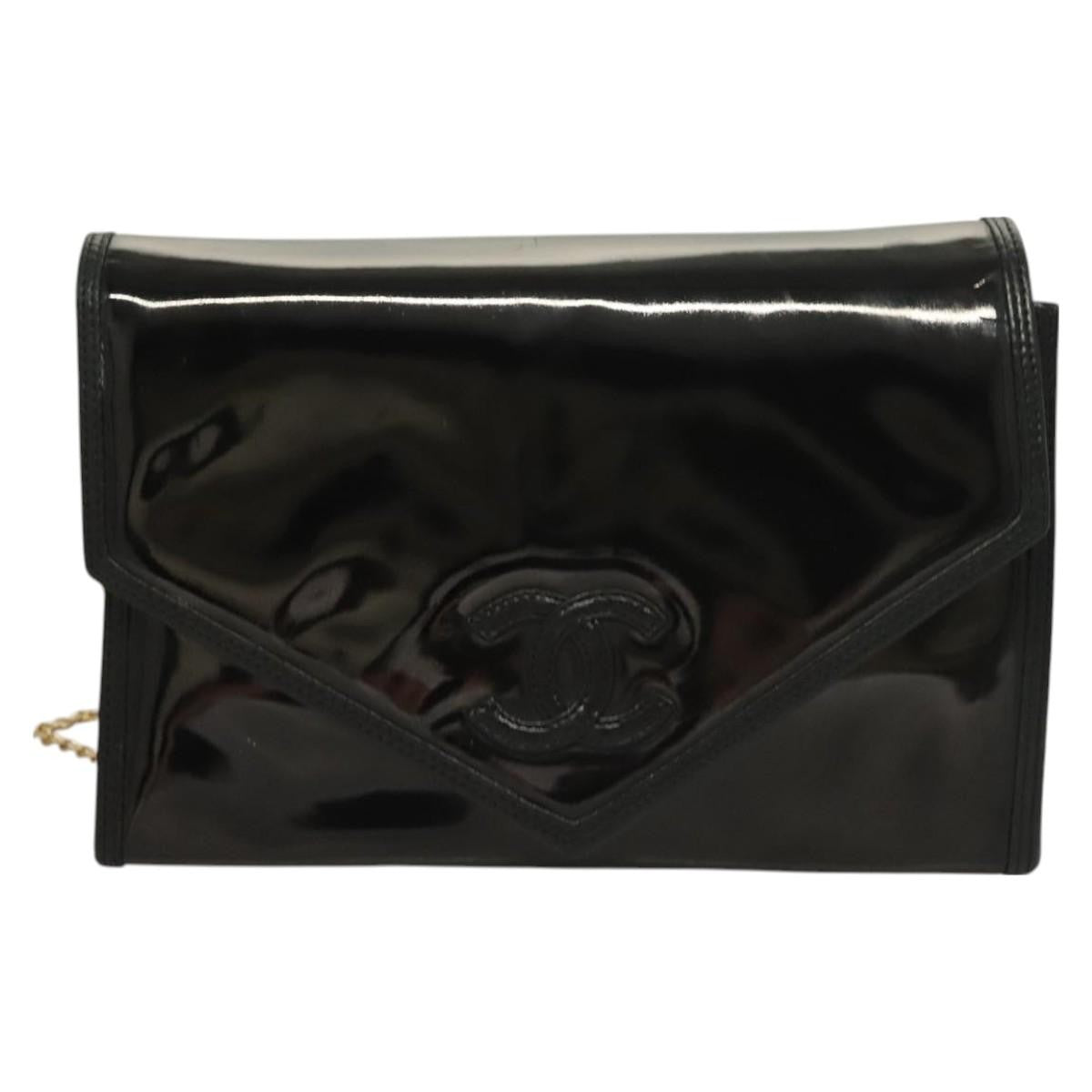 Chanel Cc Envelope Flap Crossbody Patent Leather Black Patent_Leather Clutche & Pouche Bag (Pre-Loved)