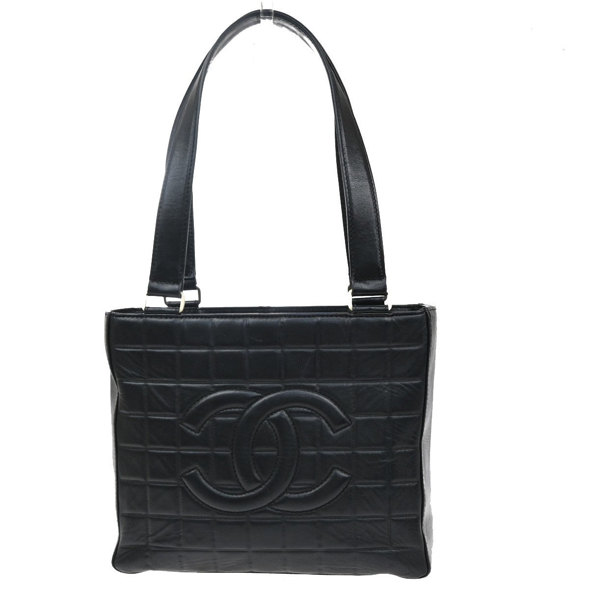 Chanel Chanel Chocolate Bar Cc Tote Quilted Leather Black Leather Tote Bag Bag (Authentic Pre-Loved)