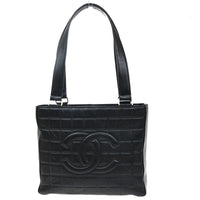 Chanel Chanel Chocolate Bar Cc Tote Quilted Leather Black Leather Tote Bag Bag (Authentic Pre-Loved)