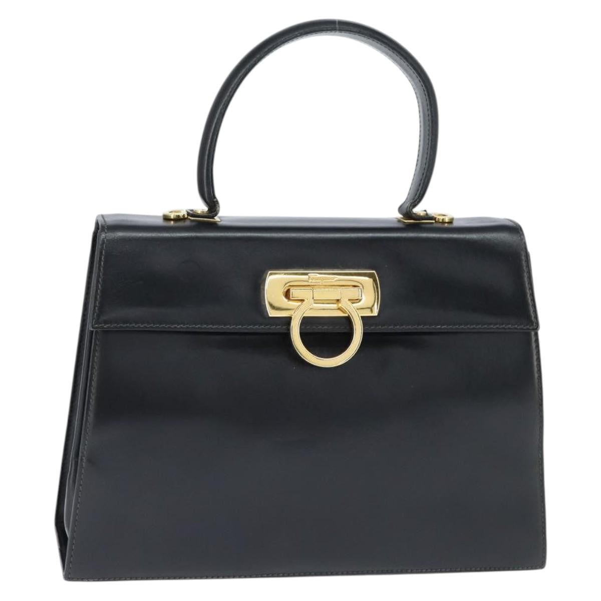 Salvatore Ferragamo Gancini Convertible Top Handle Bag Leather Black Leather Handbag (Authentic Pre-Loved)