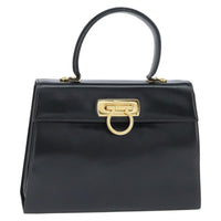Salvatore Ferragamo Gancini Convertible Top Handle Bag Leather Black Leather Handbag (Authentic Pre-Loved)