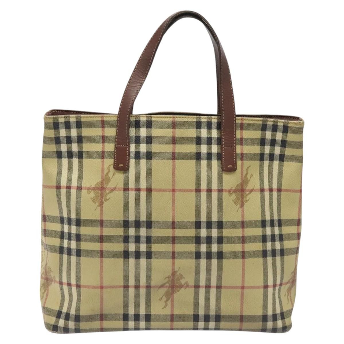 Burberry Top Handle Tote Haymarket Coated Canvas Beige Canvas Tote Bag Bag (Authentic Pre-Loved)