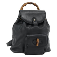 Gucci Vintage Bamboo Backpack Leather Black Leather Backpack Bag (Authentic Pre-Loved)