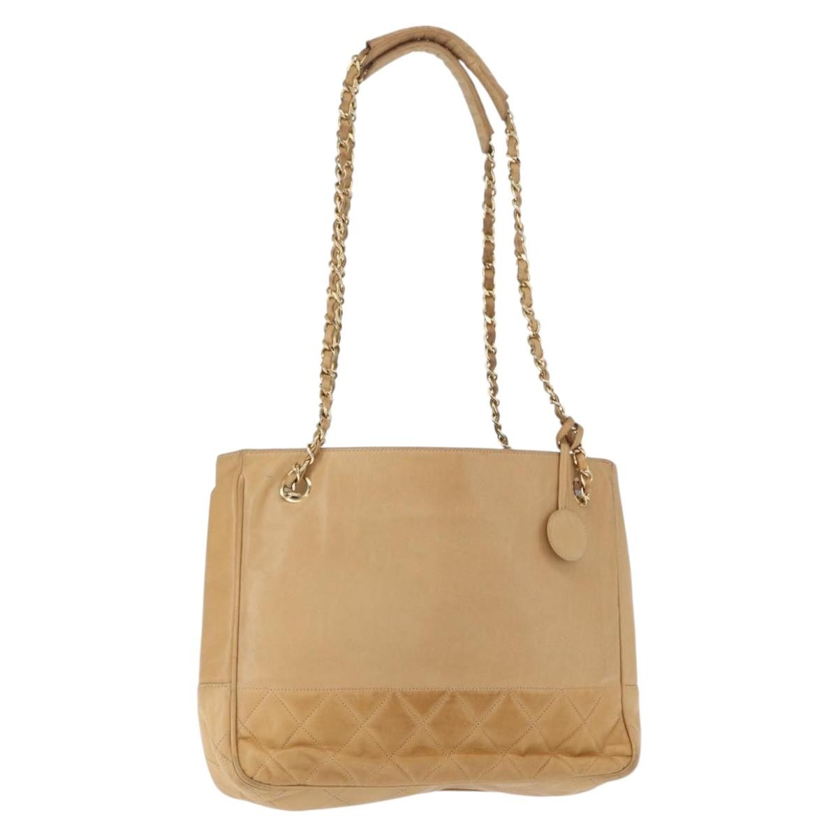 Chanel Vintage Shopping Tote Lambskin Beige Leather Tote Bag Bag (Authentic Pre-Loved)