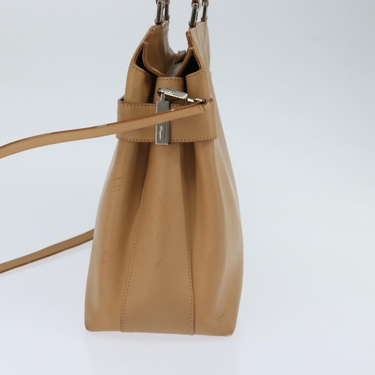 Salvatore Ferragamo Gancini Tote Leather Beige Leather Tote Bag Bag (Authentic Pre-Loved)
