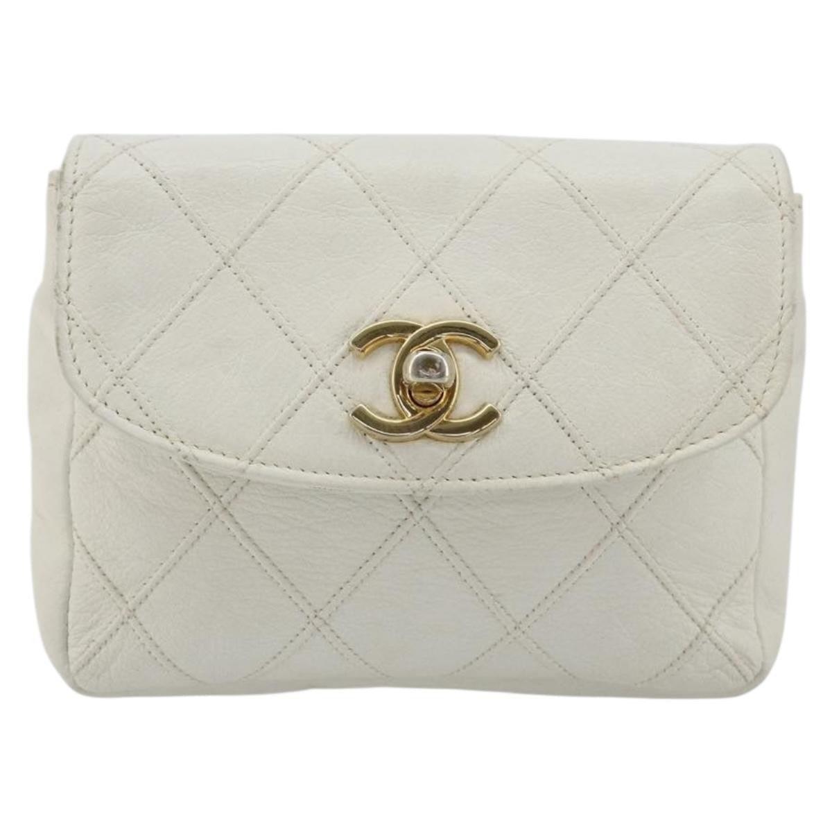 Chanel Cc Flap Belt Bag Quilted Lambskin White Leather Clutche & Pouche Bag (Authentic Pre-Loved)