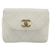 Chanel Cc Flap Belt Bag Quilted Lambskin White Leather Clutche & Pouche Bag (Authentic Pre-Loved)