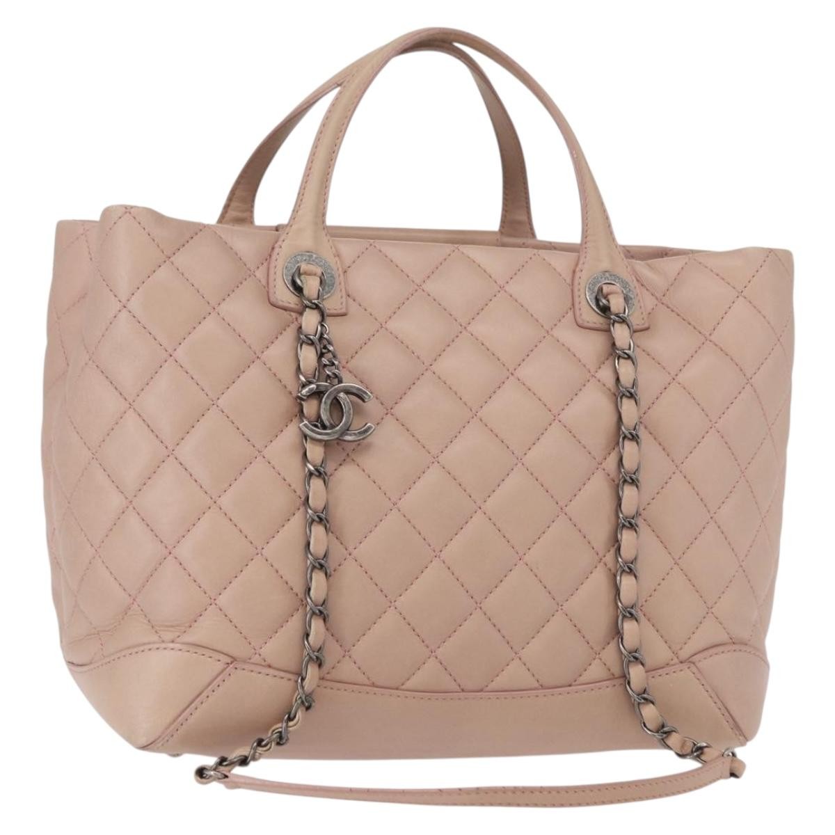 Chanel Easy Shopping Tote Quilted Calfskin Pink Leather Tote Bag Bag (Authentic Pre-Loved)