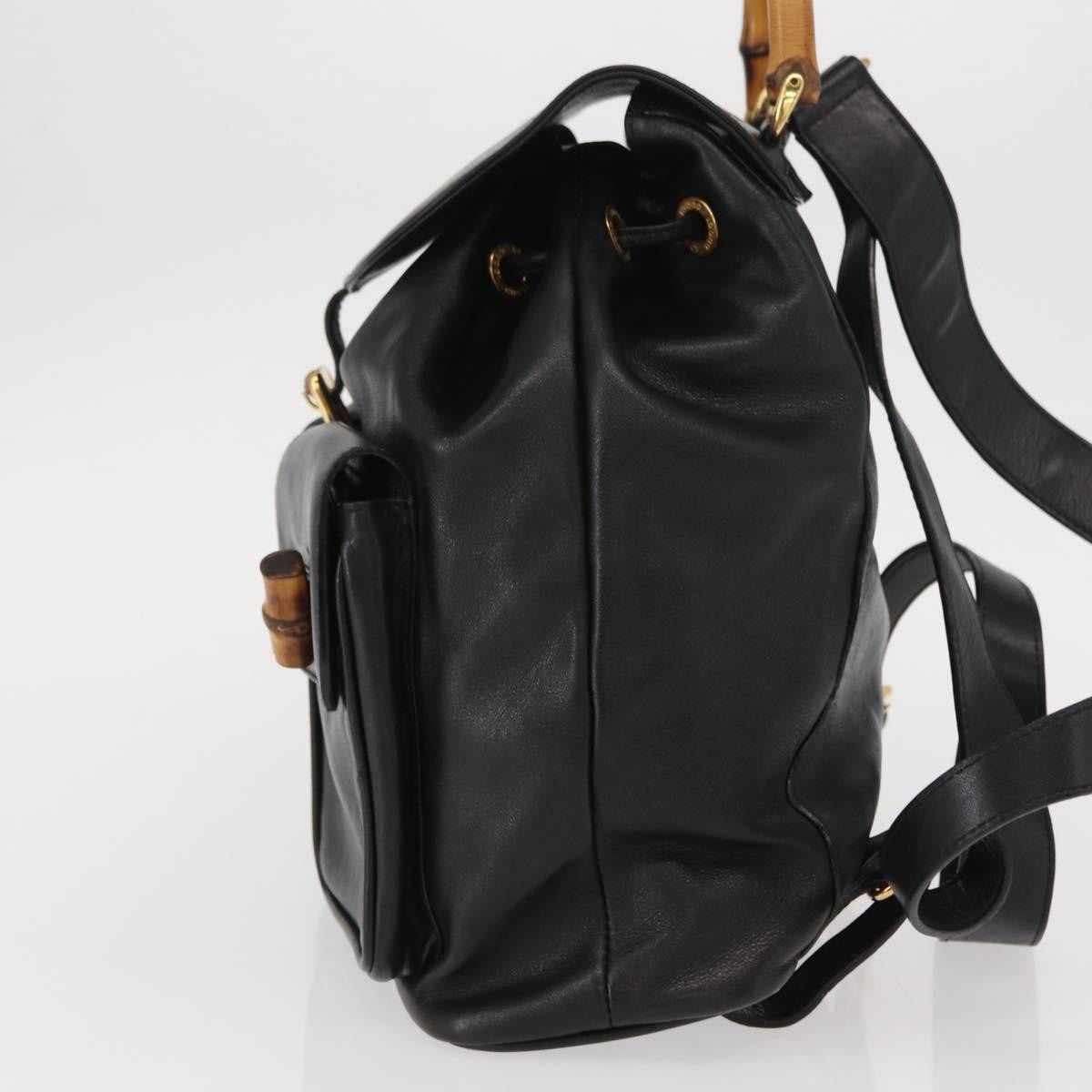 Gucci Vintage Bamboo Backpack Leather Black Leather Backpack Bag (Authentic Pre-Loved)