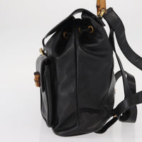 Gucci Vintage Bamboo Backpack Leather Black Leather Backpack Bag (Authentic Pre-Loved)