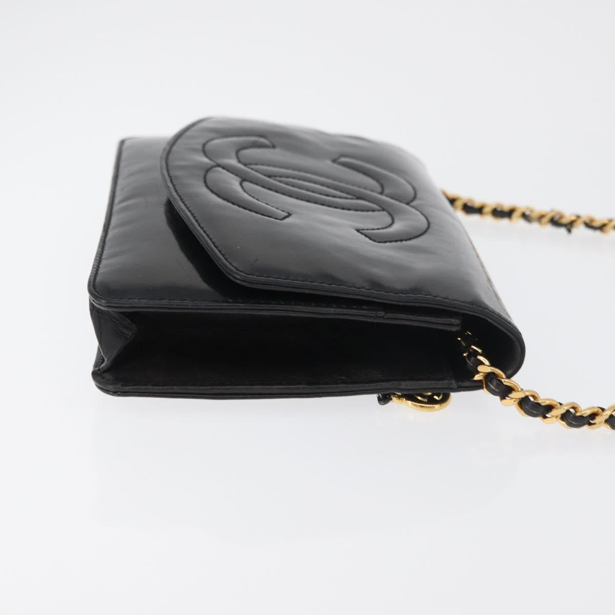 Chanel Vintage Cc Wallet On Chain Patent Black Patent_Leather Shoulder Bag Bag (Pre-Loved)