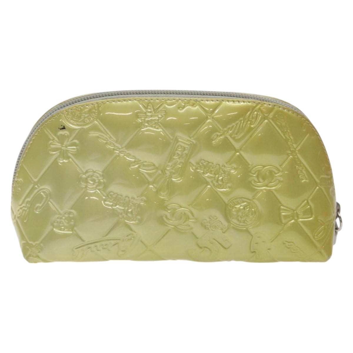 Chanel Vintage Toiletry Pouch Patent Leather Silver Other Clutche & Pouche Bag (Authentic Pre-Loved)